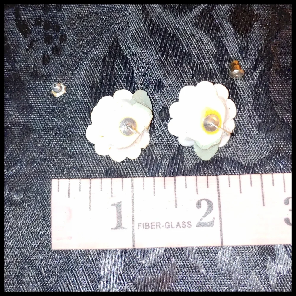 Vintage Porcelain White/Pale Pink Rose Post Earrings